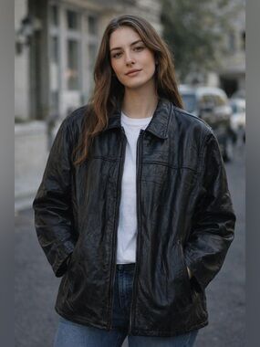 Vintage fur lined Leather Jacket • unisex leather coat Haband Executive Division